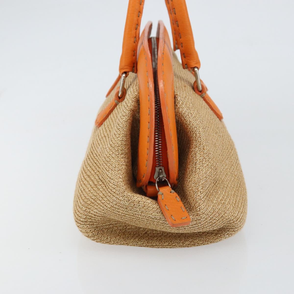 FENDI Celeria Hand Bag Raffia Beige Silver Auth BA9072