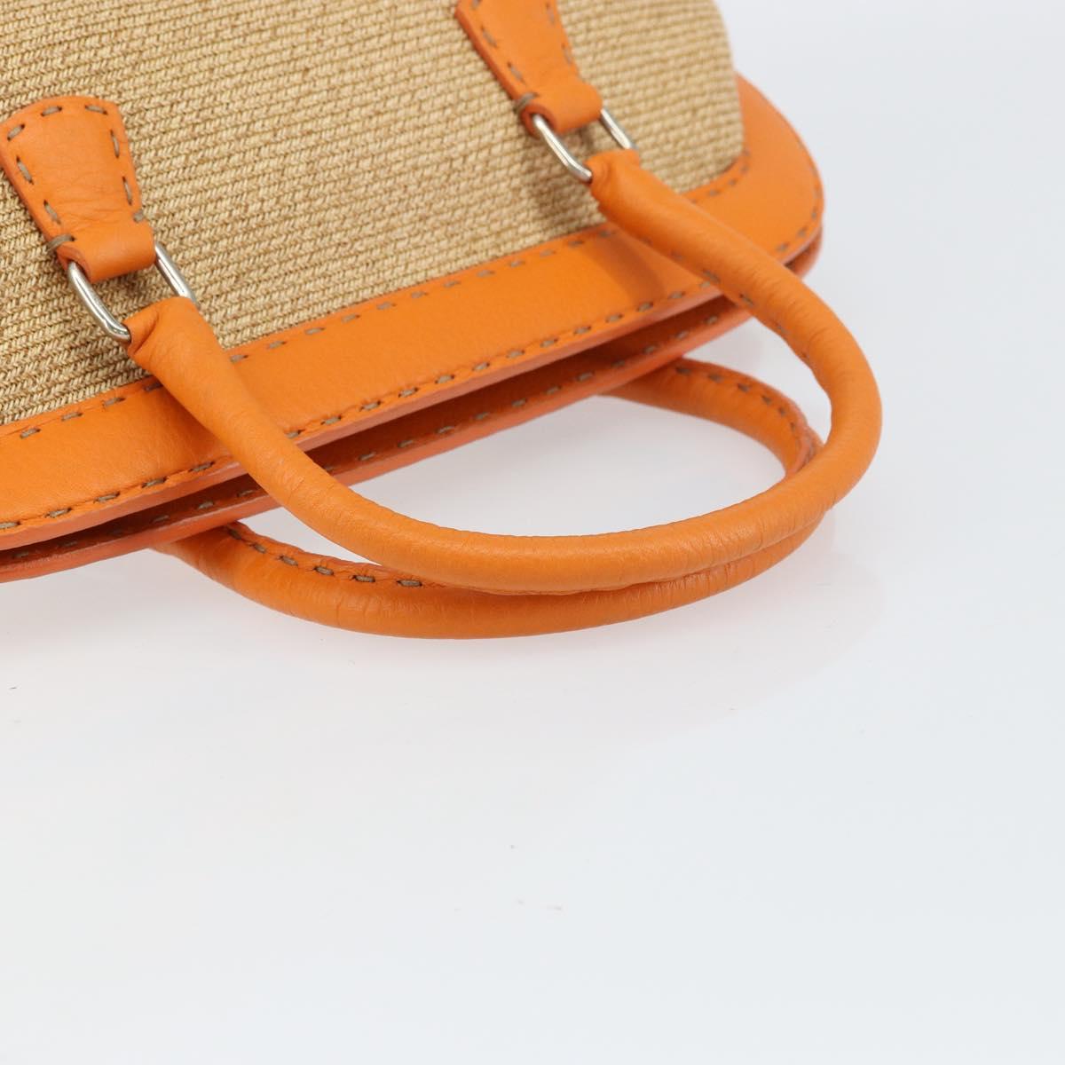 FENDI Celeria Hand Bag Raffia Beige Silver Auth BA9072