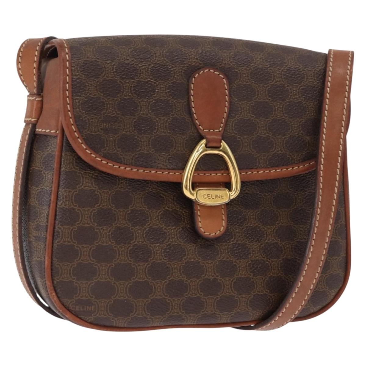 CELINE Macadam Canvas Shoulder Bag PVC Leather Brown Gold Auth BA9074