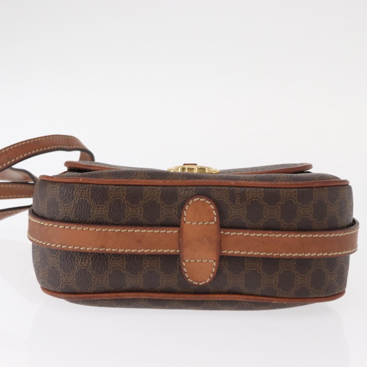 CELINE Macadam Canvas Shoulder Bag PVC Leather Brown Gold Auth BA9074