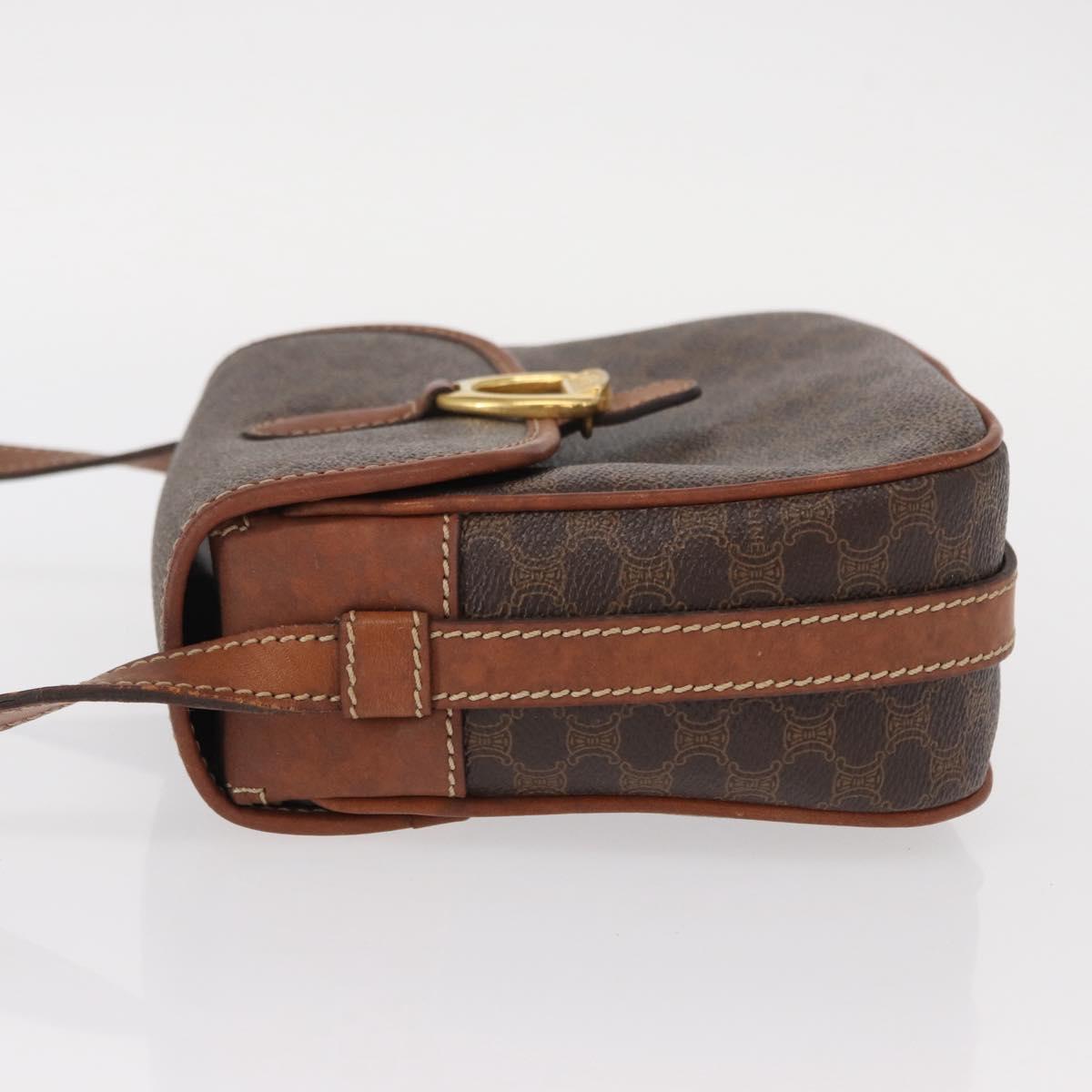 CELINE Macadam Canvas Shoulder Bag PVC Leather Brown Gold Auth BA9074