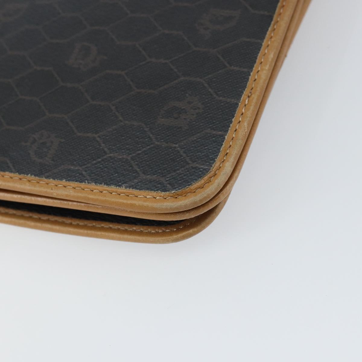 Christian Dior Honeycomb Canvas Chain Shoulder Bag PVC Black Gold Auth BA9075