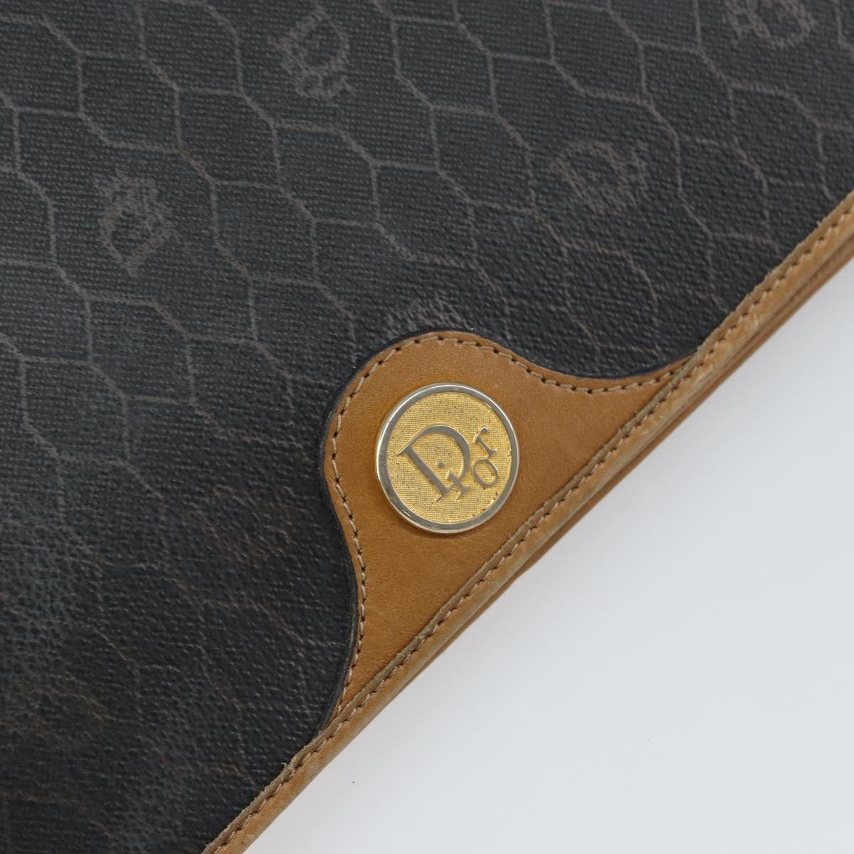 Christian Dior Honeycomb Canvas Chain Shoulder Bag PVC Black Gold Auth BA9075