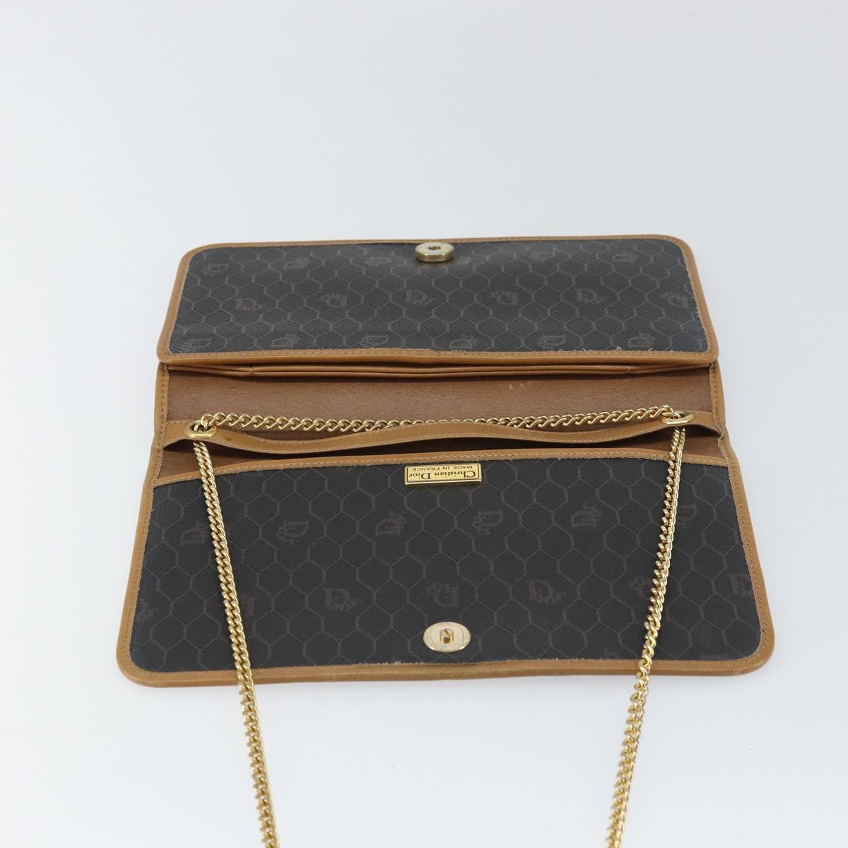 Christian Dior Honeycomb Canvas Chain Shoulder Bag PVC Black Gold Auth BA9075