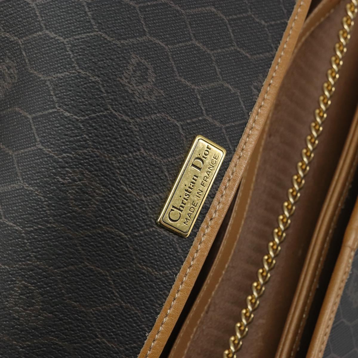 Christian Dior Honeycomb Canvas Chain Shoulder Bag PVC Black Gold Auth BA9075