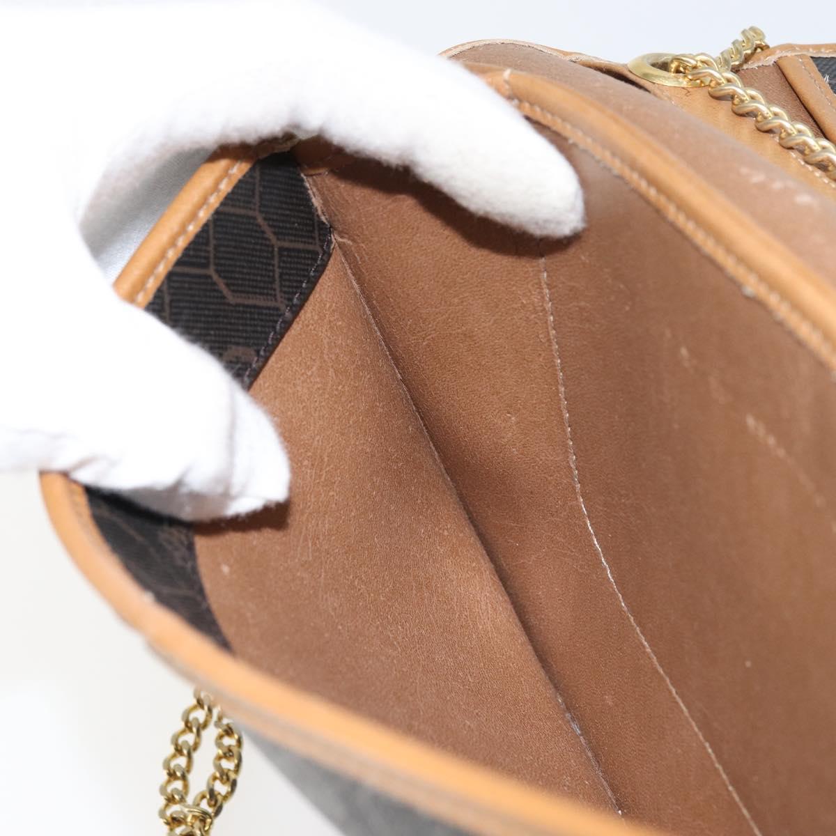 Christian Dior Honeycomb Canvas Chain Shoulder Bag PVC Black Gold Auth BA9075