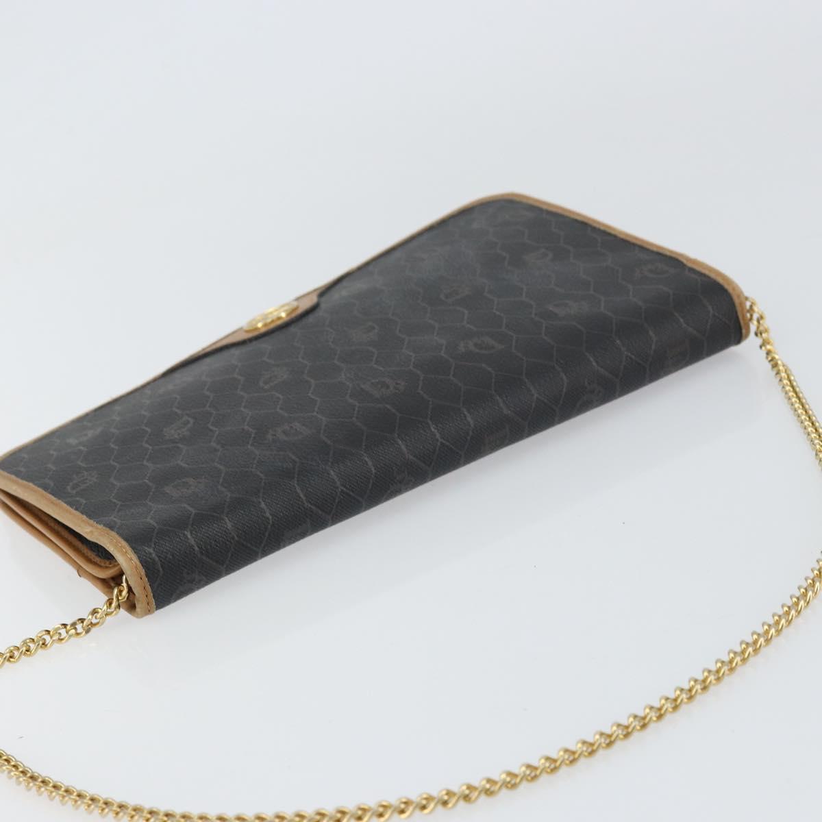 Christian Dior Honeycomb Canvas Chain Shoulder Bag PVC Black Gold Auth BA9075