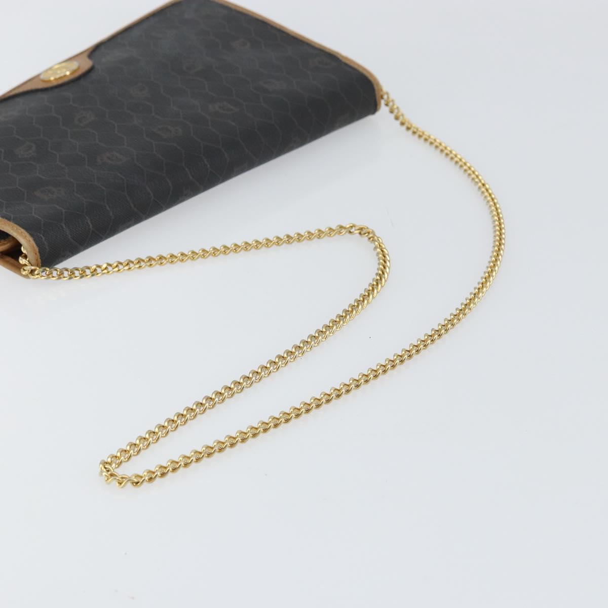 Christian Dior Honeycomb Canvas Chain Shoulder Bag PVC Black Gold Auth BA9075