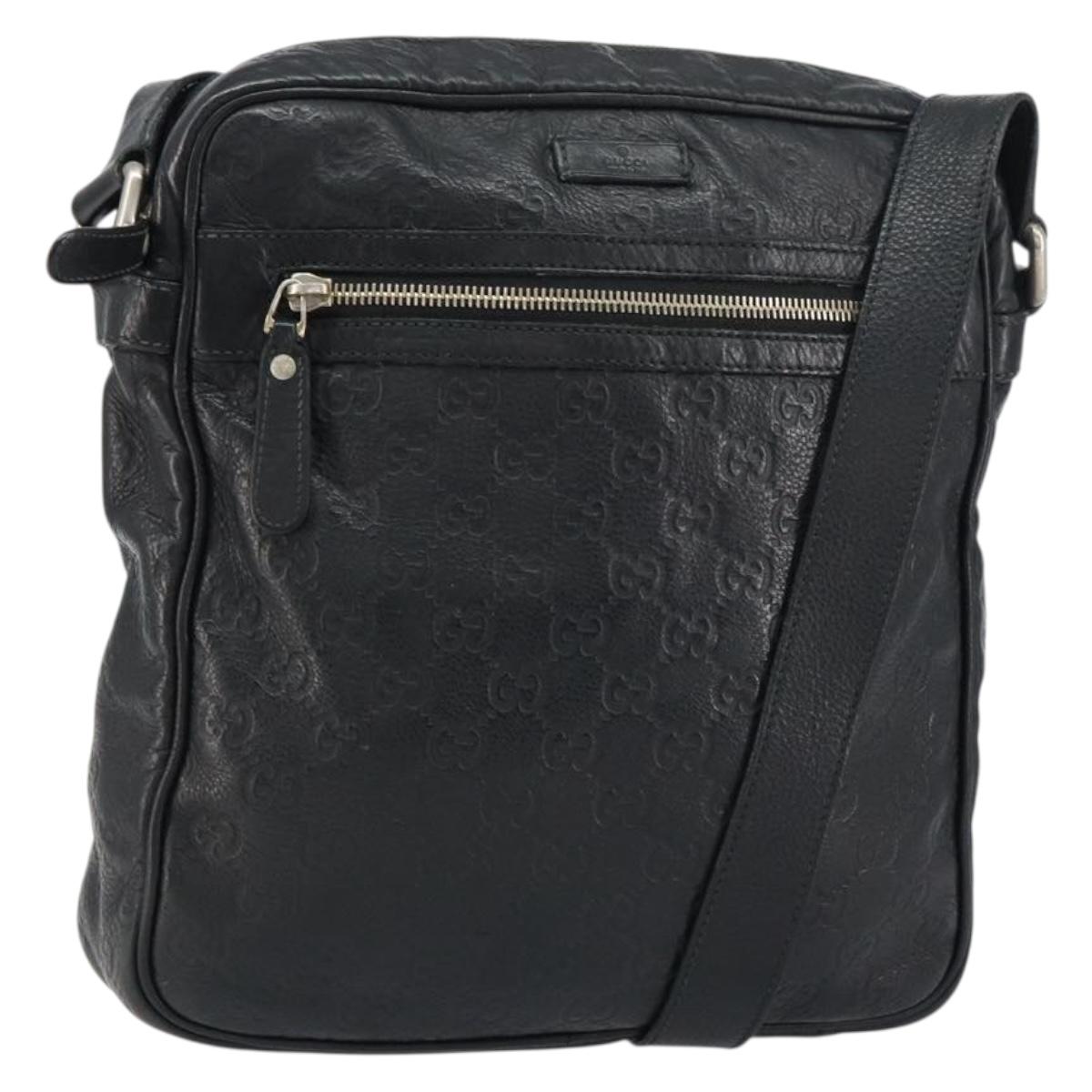 GUCCI Guccissima GG Canvas Shoulder Bag Leather Black Silver 201448 Auth BA9077