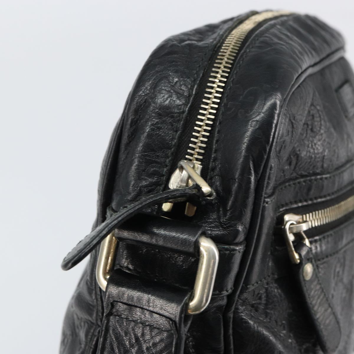 GUCCI Guccissima GG Canvas Shoulder Bag Leather Black Silver 201448 Auth BA9077