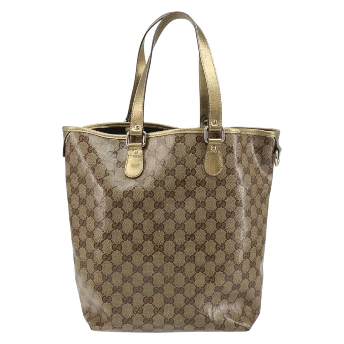 GUCCI GG Crystal Tote Bag Coated Canvas Beige Gold 189896 Auth BA9105