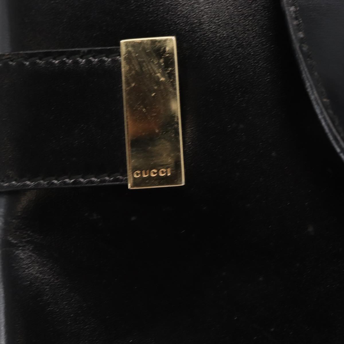 GUCCI Hand Bag Leather Black Gold Auth BA9107