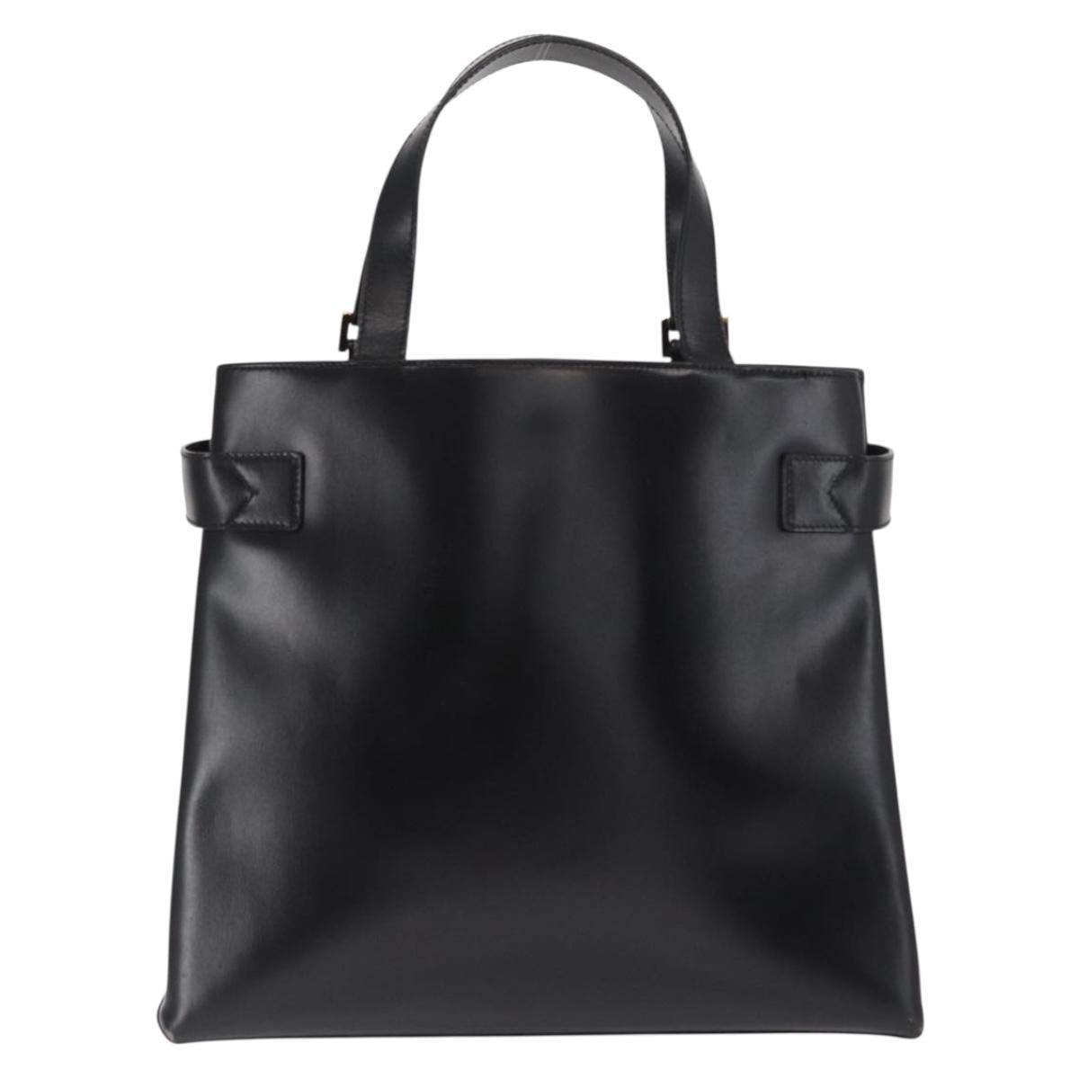 GUCCI Hand Bag Leather Black Gold Auth BA9107