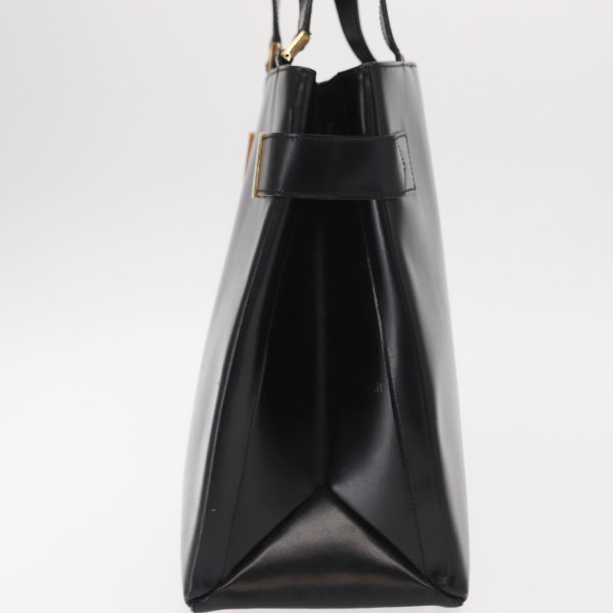 GUCCI Hand Bag Leather Black Gold Auth BA9107