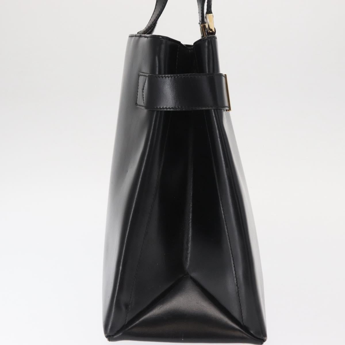 GUCCI Hand Bag Leather Black Gold Auth BA9107