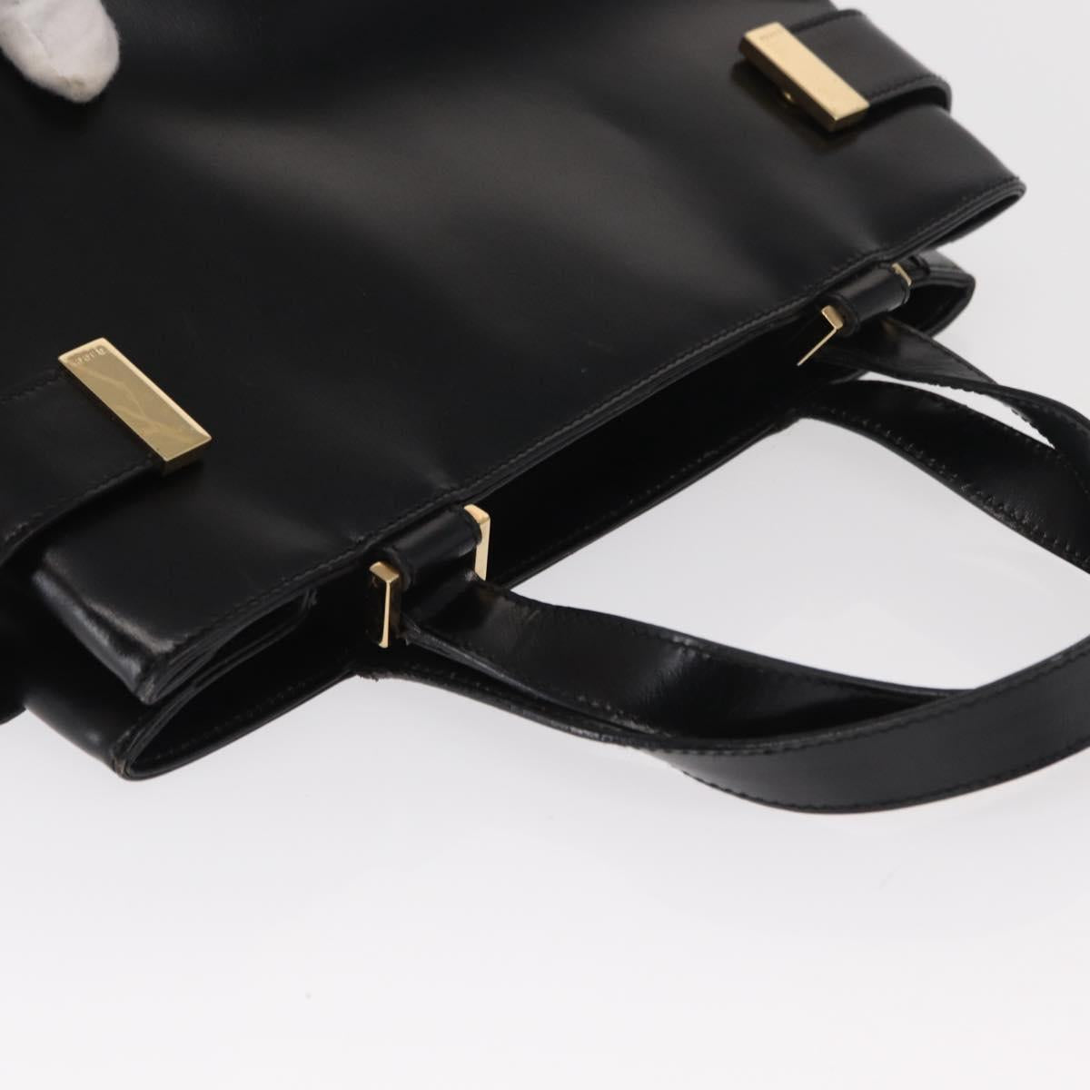 GUCCI Hand Bag Leather Black Gold Auth BA9107
