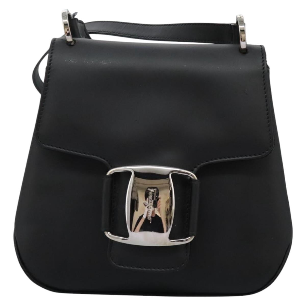 Salvatore Ferragamo Shoulder Bag Leather Black Auth BA911