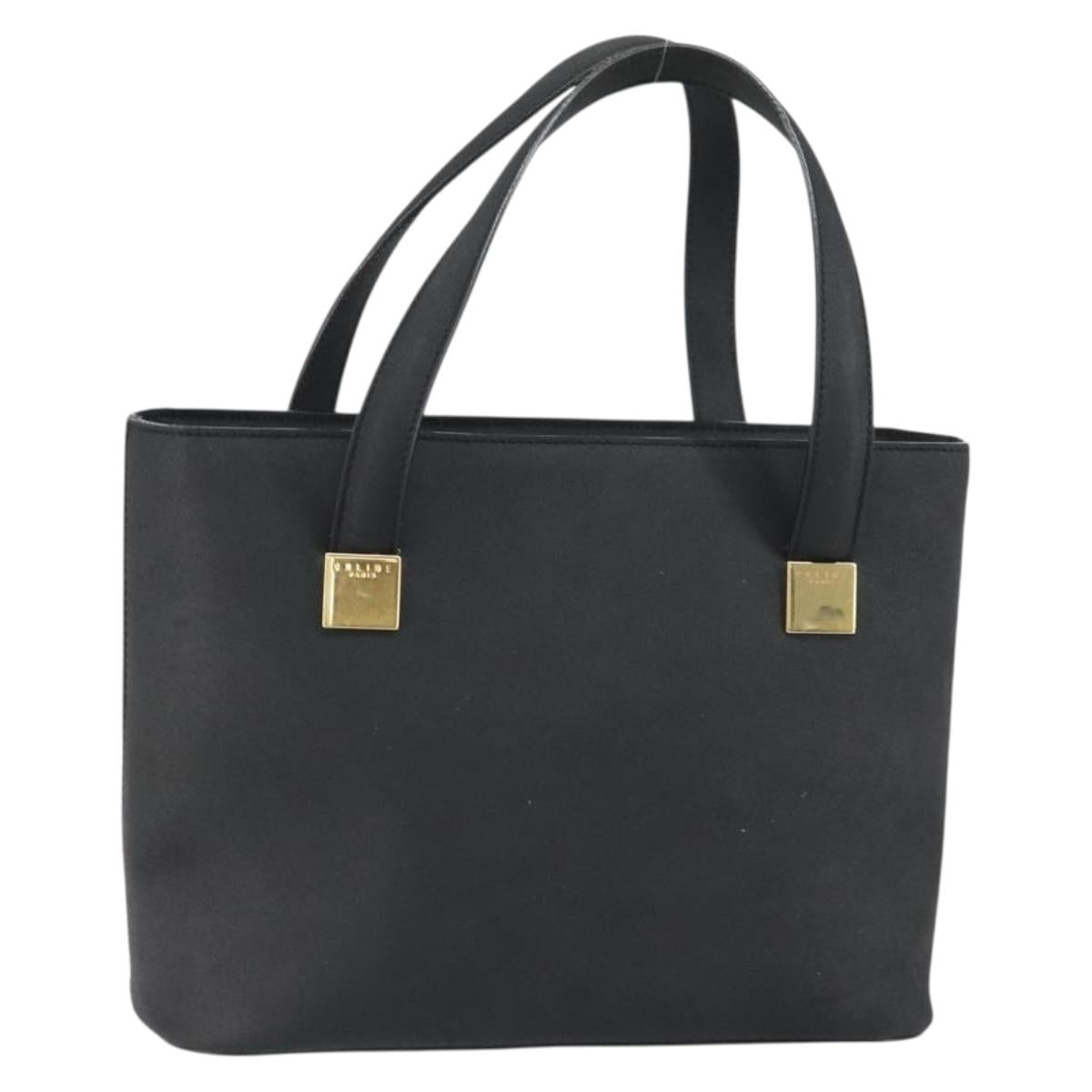 CELINE Hand Bag Leather Black Gold Auth BA9124