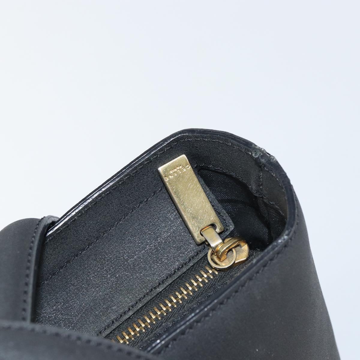 CELINE Hand Bag Leather Black Gold Auth BA9124