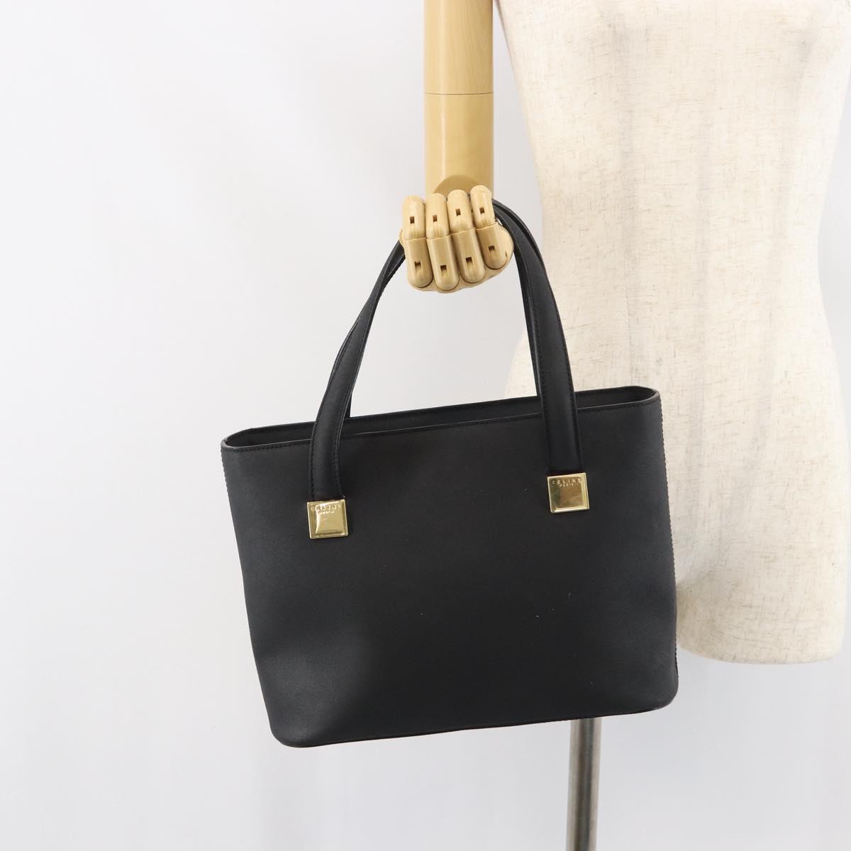 CELINE Hand Bag Leather Black Gold Auth BA9124