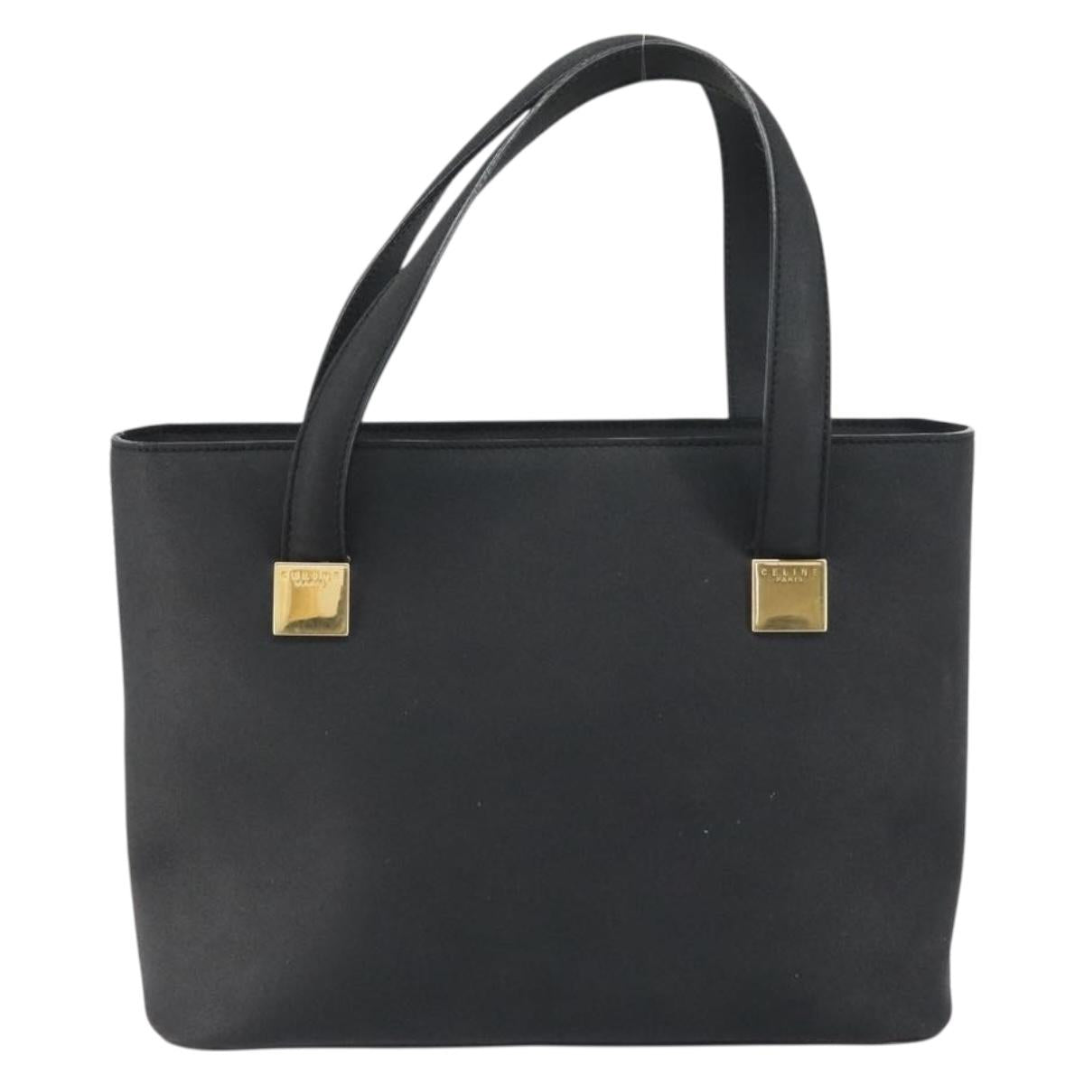CELINE Hand Bag Leather Black Gold Auth BA9124