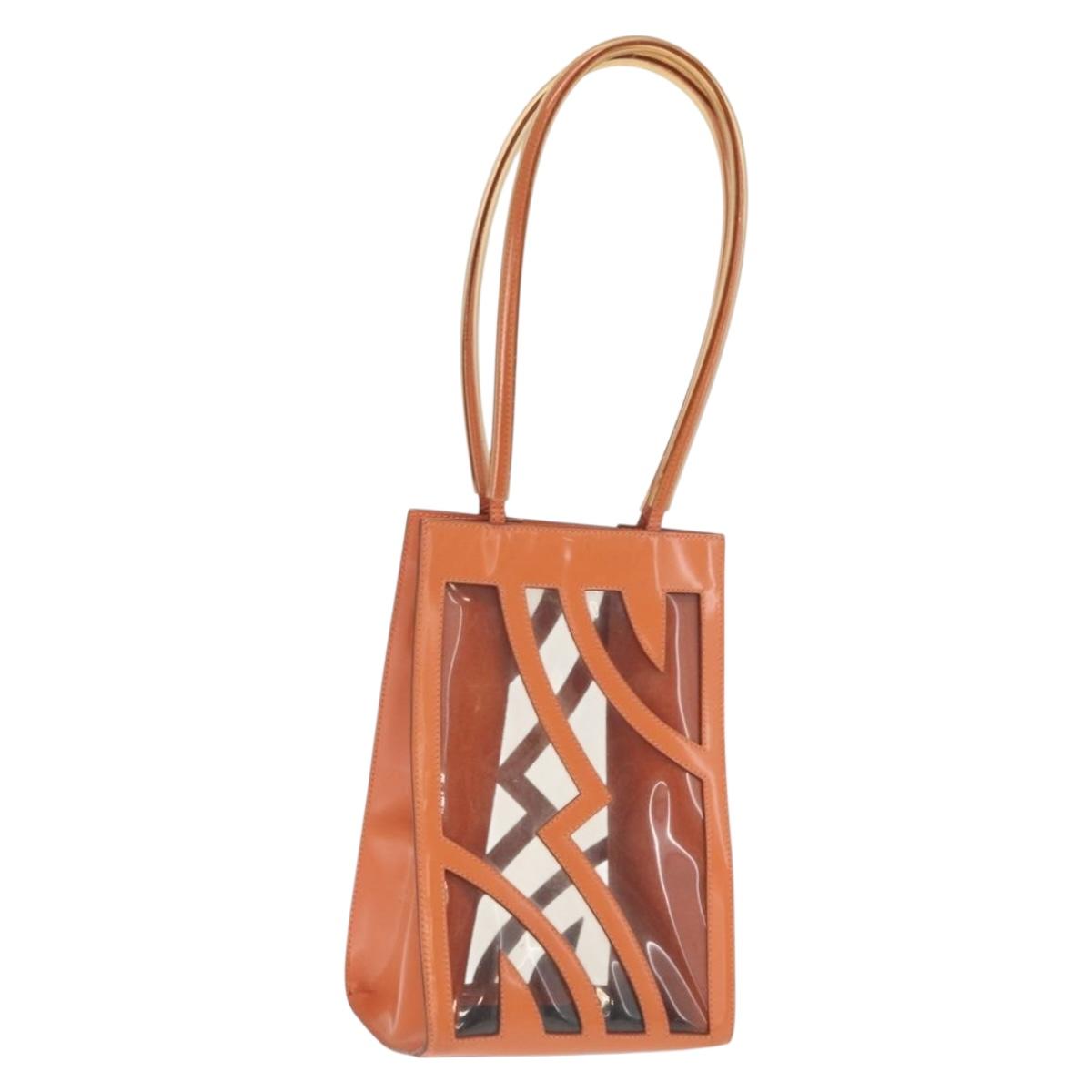 Salvatore Ferragamo Shoulder Bag Vinyl Orange Silver Auth BA9126