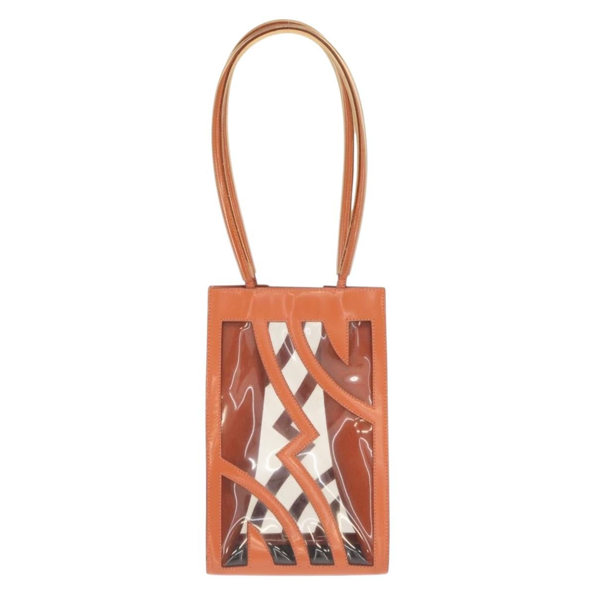 Salvatore Ferragamo Shoulder Bag Vinyl Orange Silver Auth BA9126