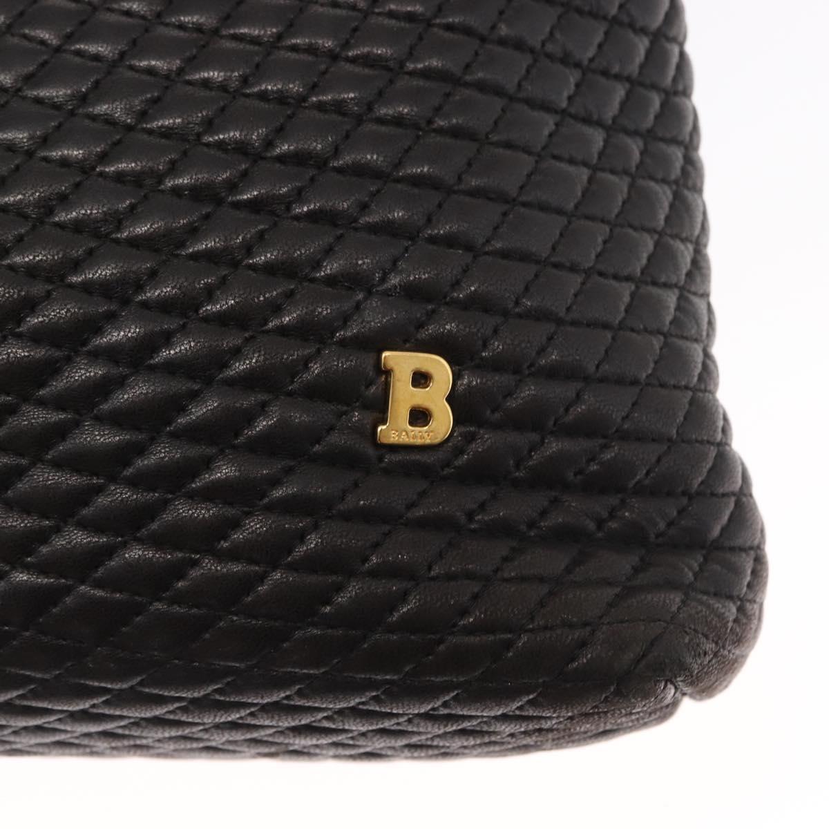 BALLY Chain Shoulder Bag Leather Black Gold Auth BA9129