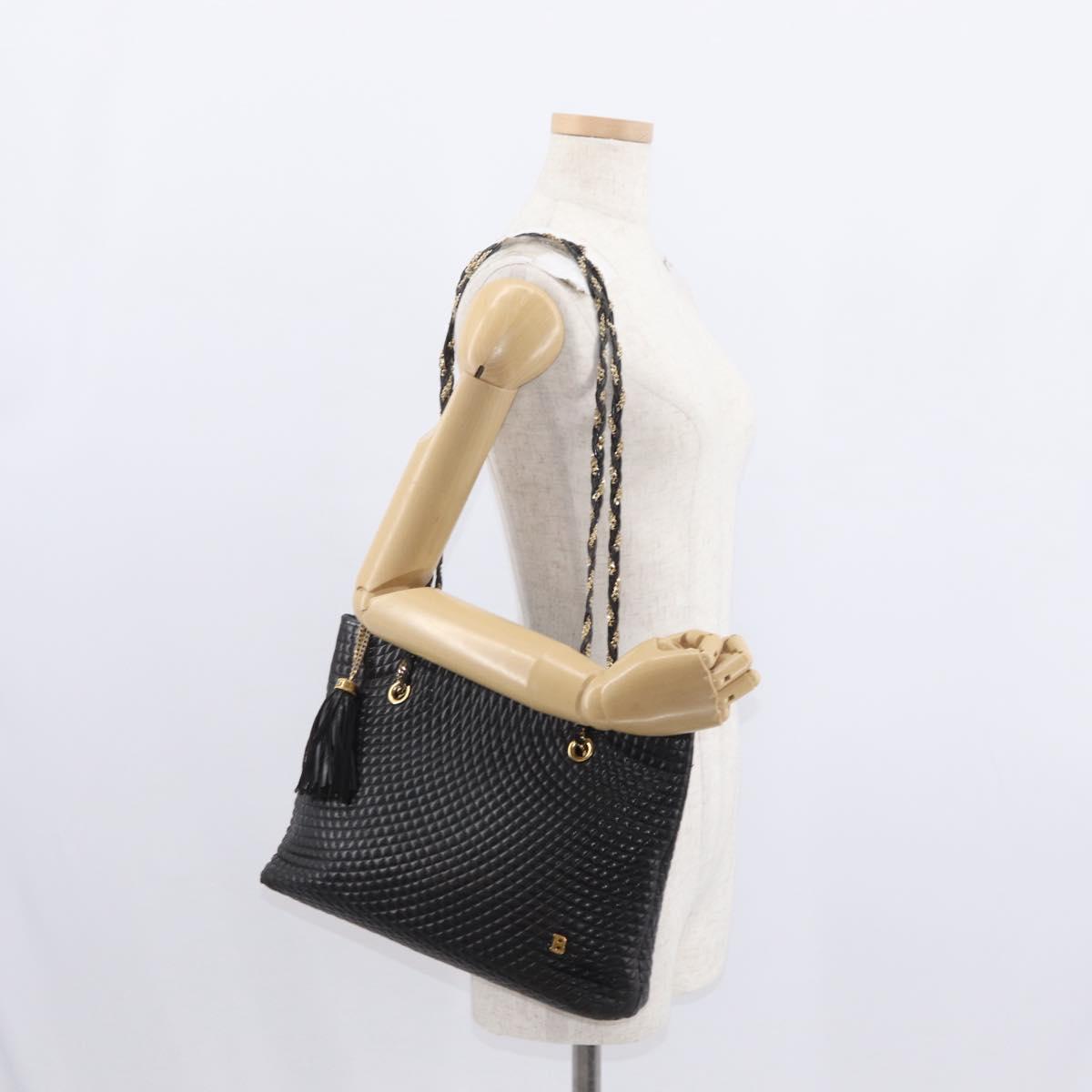 BALLY Chain Shoulder Bag Leather Black Gold Auth BA9129