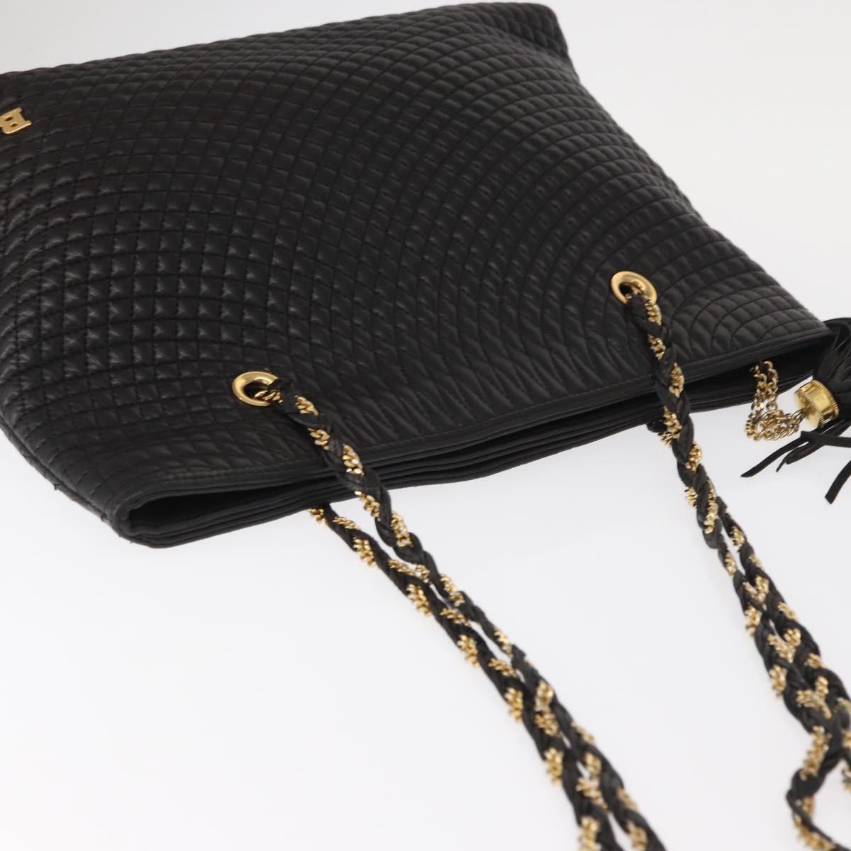 BALLY Chain Shoulder Bag Leather Black Gold Auth BA9129