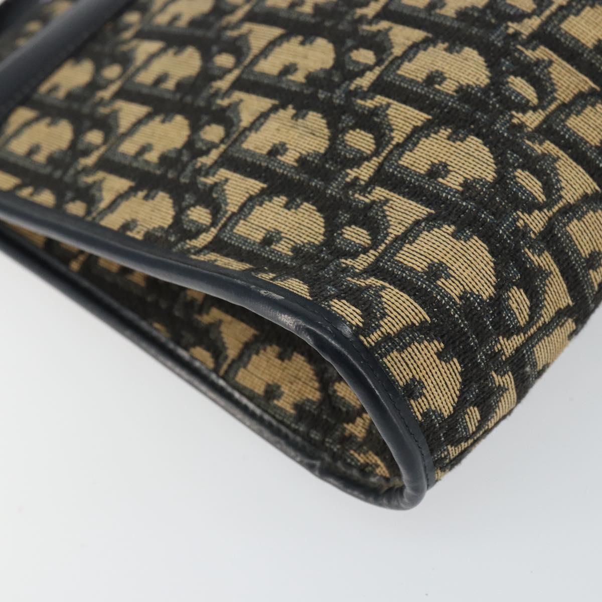 Christian Dior Trotter Canvas Shoulder Bag Navy Gold Auth BA9130