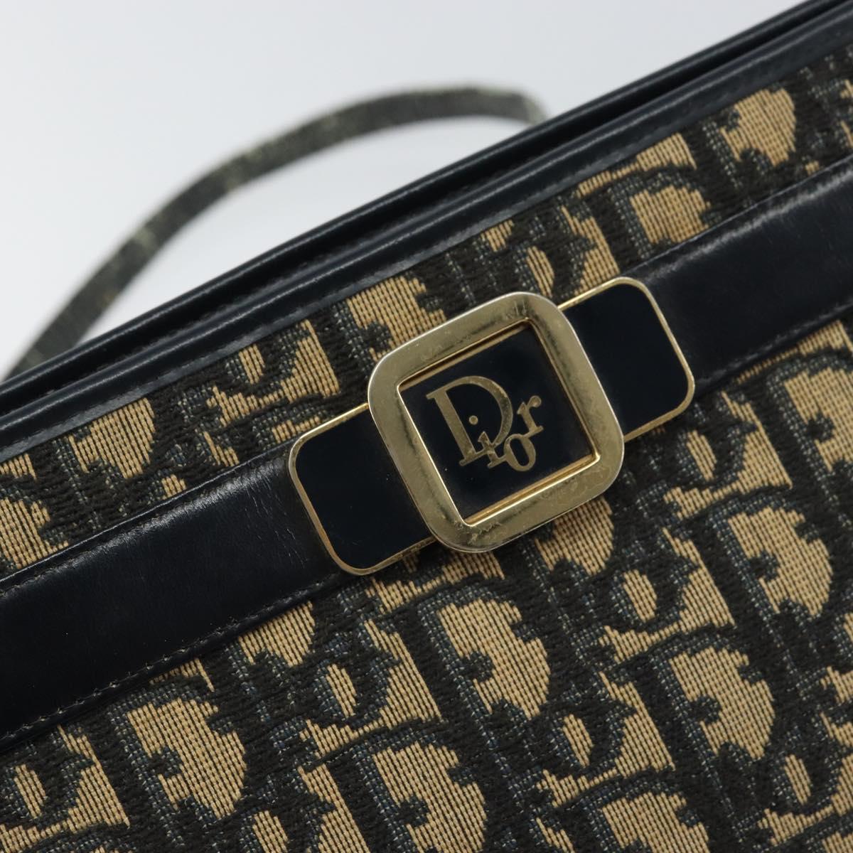 Christian Dior Trotter Canvas Shoulder Bag Navy Gold Auth BA9130
