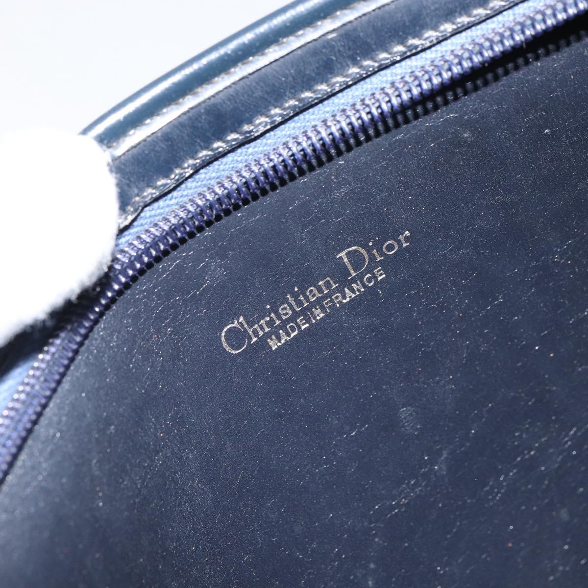 Christian Dior Trotter Canvas Shoulder Bag Navy Gold Auth BA9130