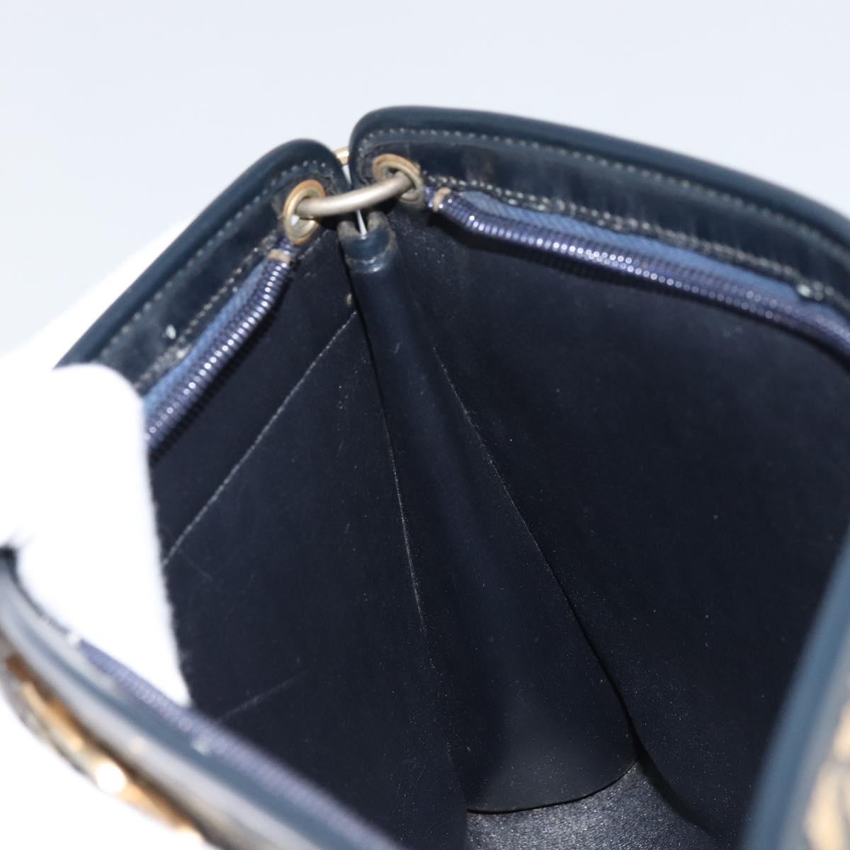 Christian Dior Trotter Canvas Shoulder Bag Navy Gold Auth BA9130