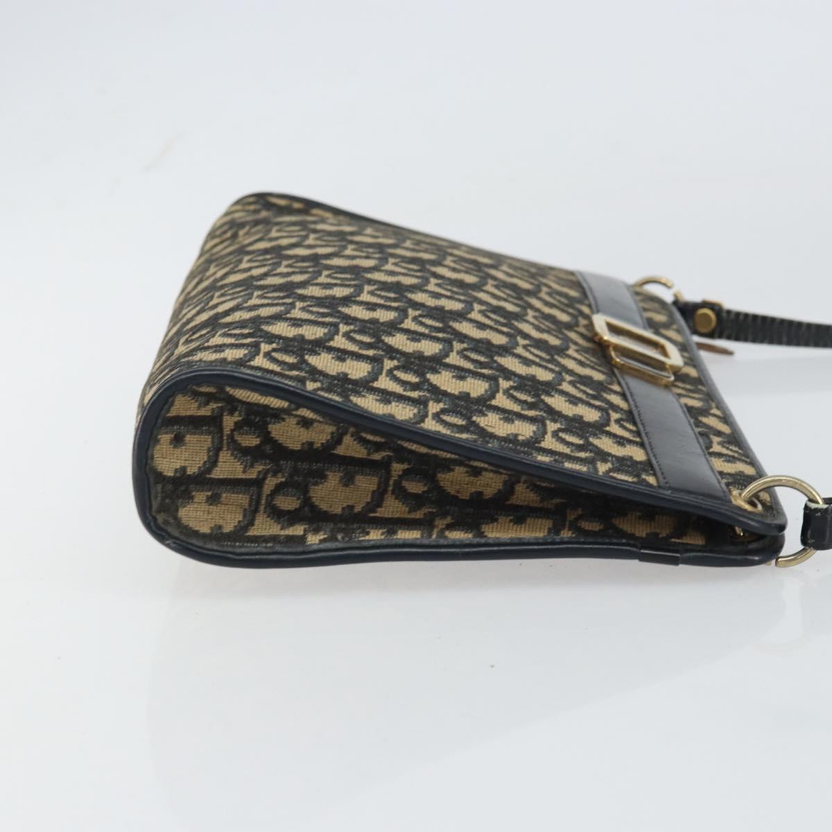 Christian Dior Trotter Canvas Shoulder Bag Navy Gold Auth BA9130