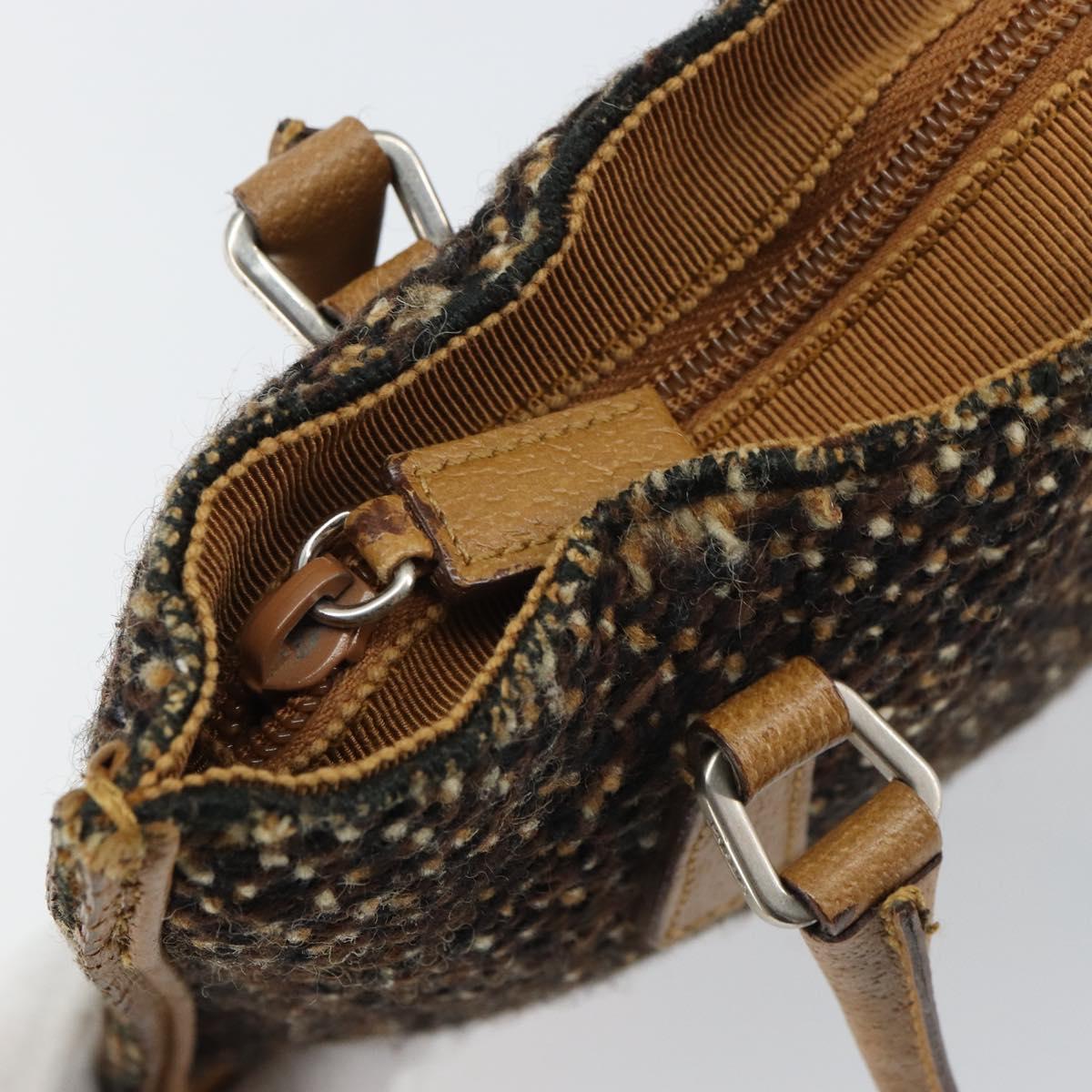 PRADA Hand Bag Cotton Brown Silver Auth BA9135A