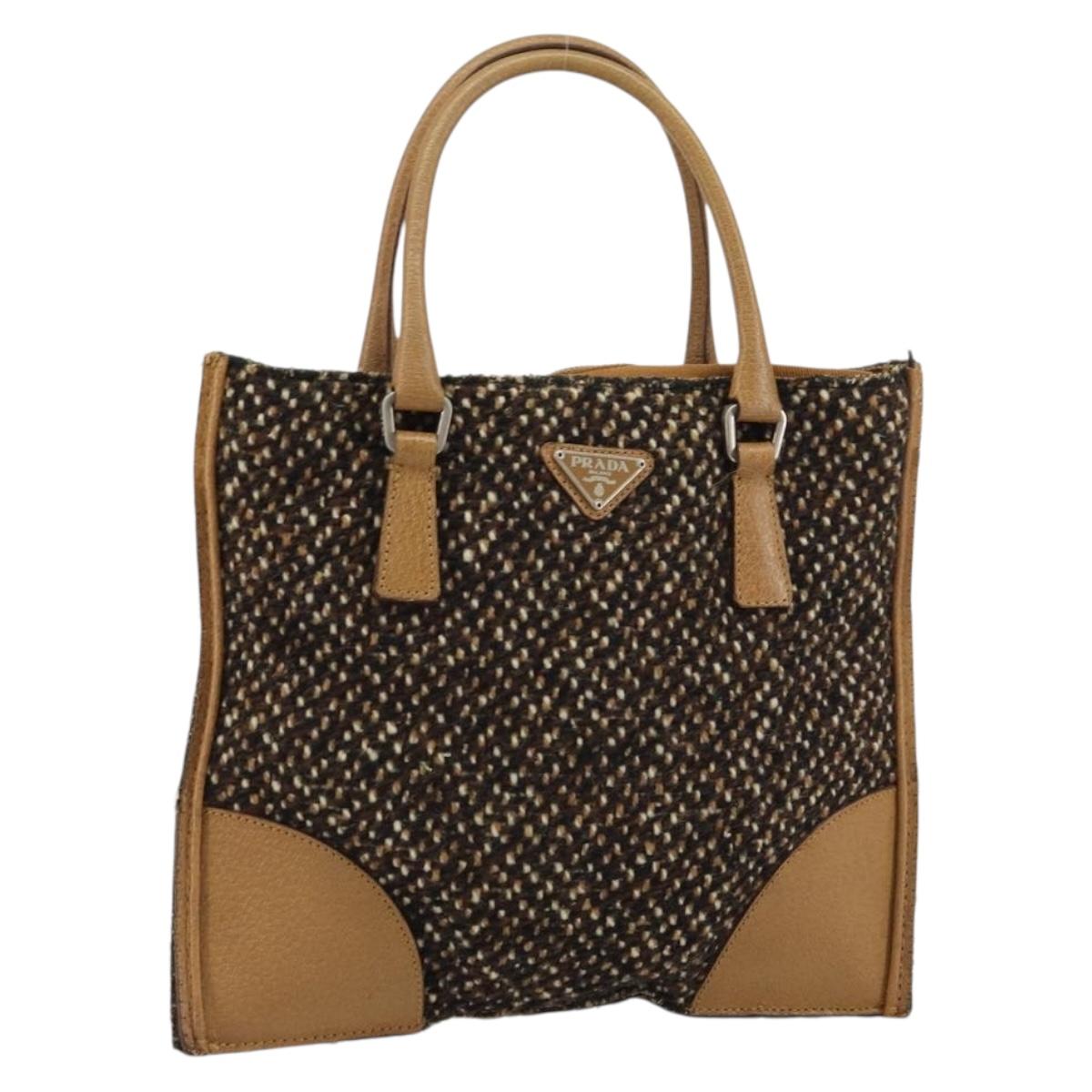PRADA Hand Bag Cotton Brown Silver Auth BA9135A