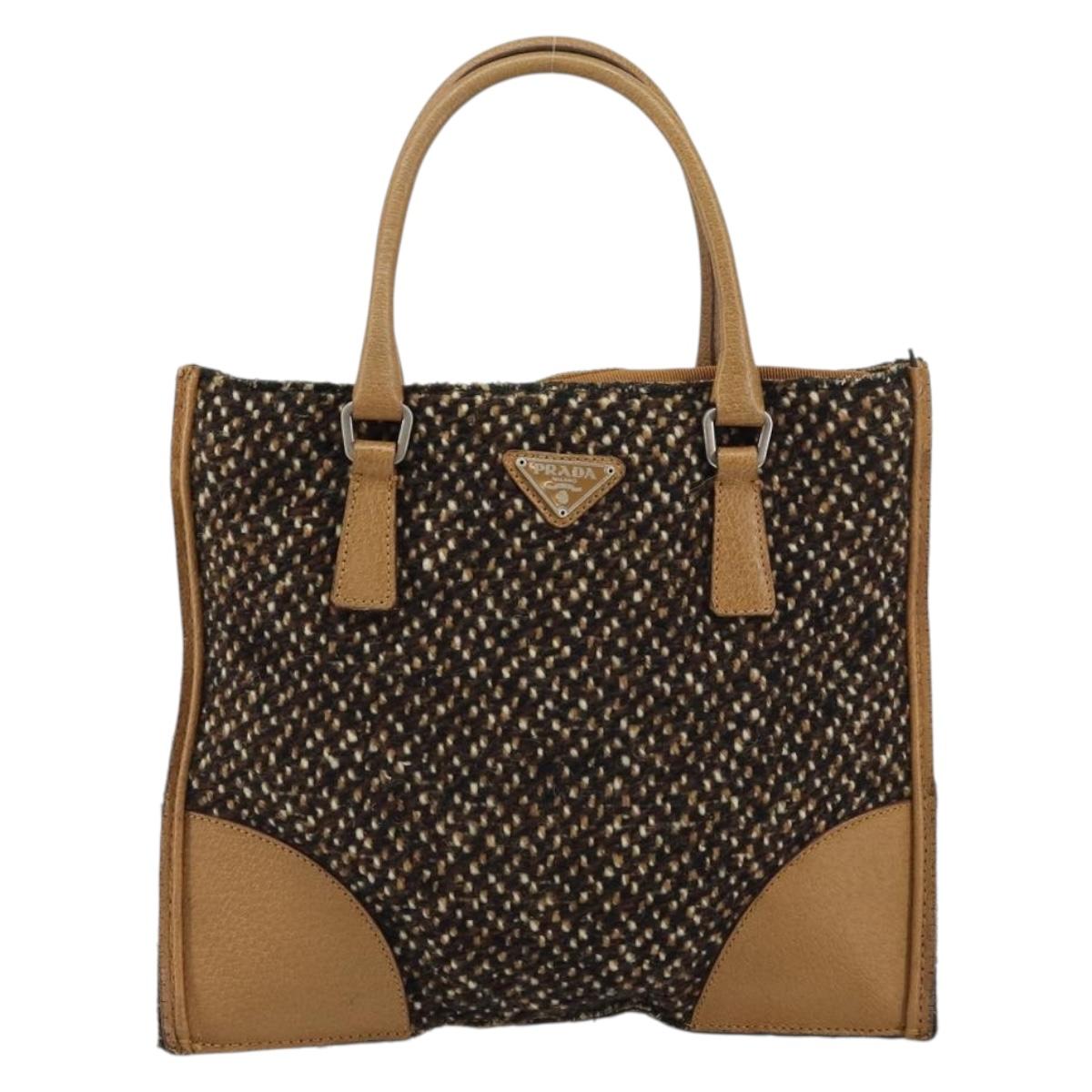 PRADA Hand Bag Cotton Brown Silver Auth BA9135A