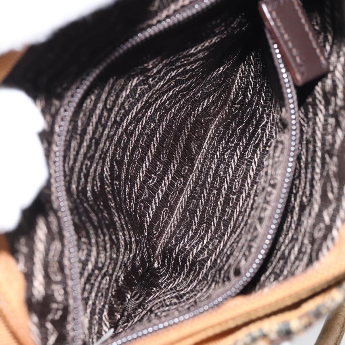 PRADA Hand Bag Cotton Brown Silver Auth BA9135A
