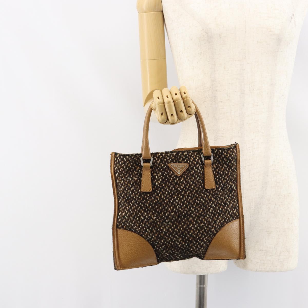 PRADA Hand Bag Cotton Brown Silver Auth BA9135A