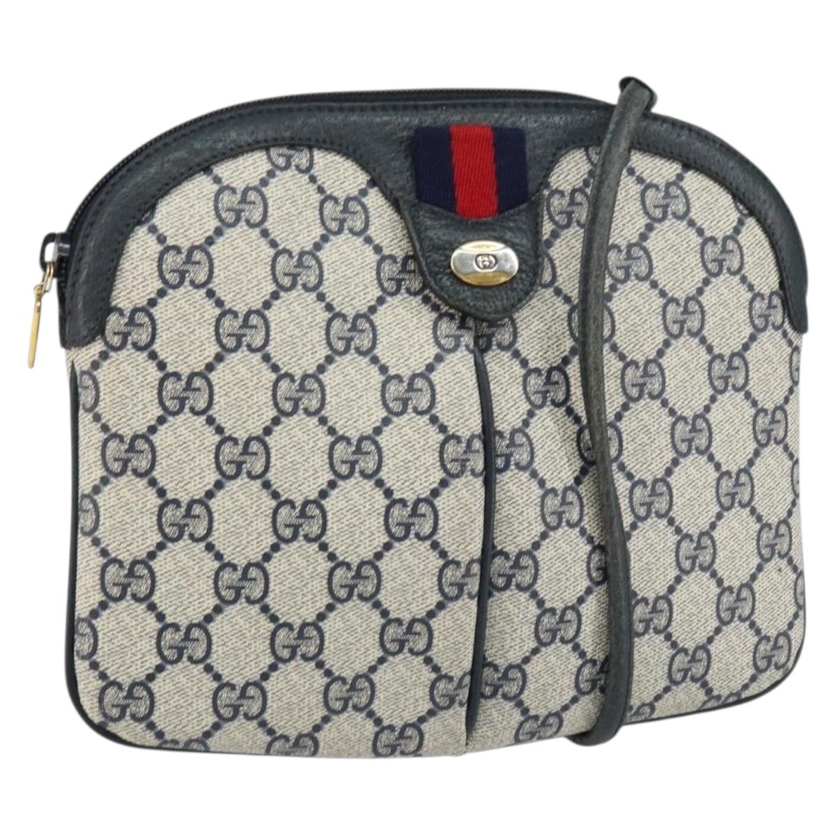 GUCCI GG Supreme Sherry Line Shoulder Bag PVC Navy Gold 904 02 047 Auth BA9137