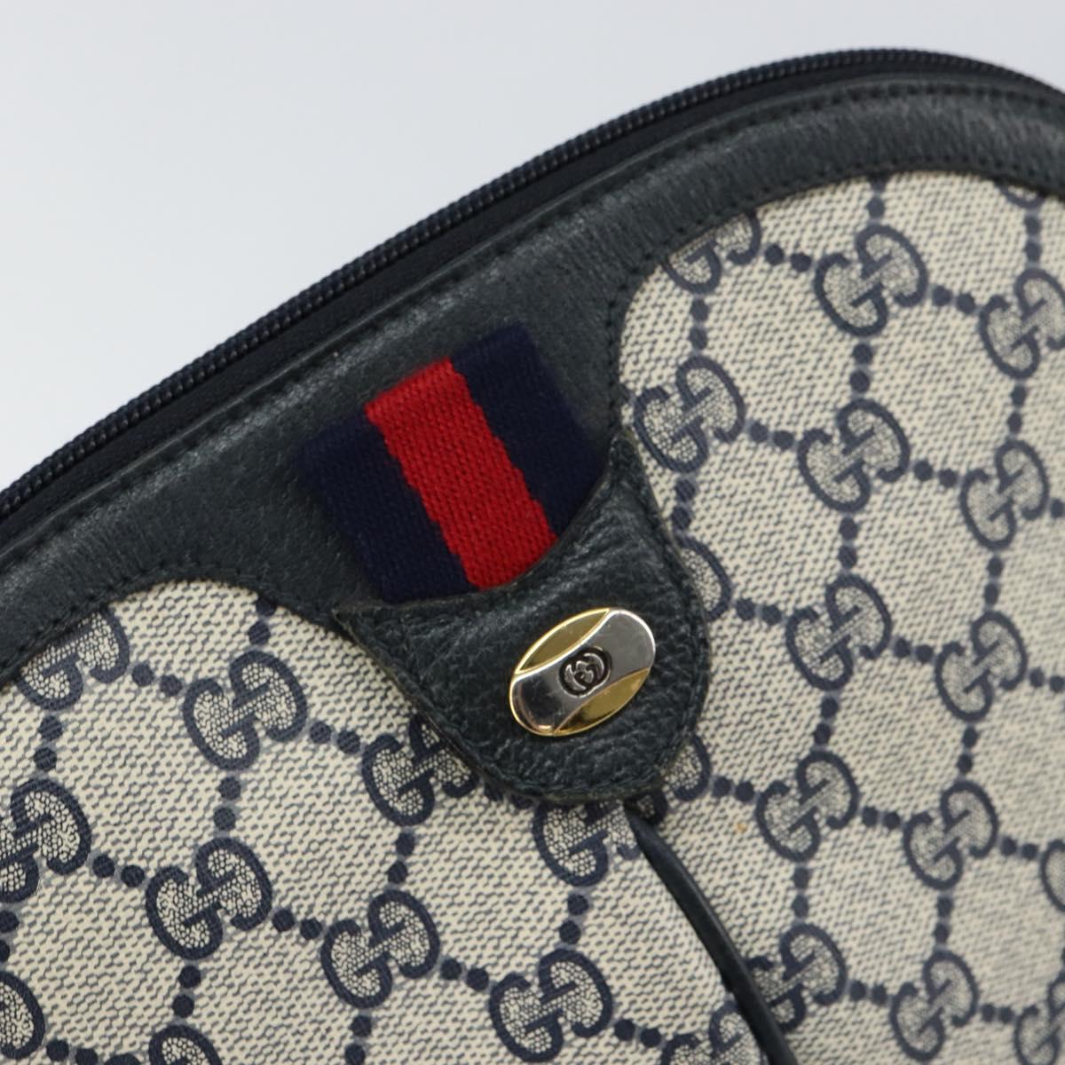 GUCCI GG Supreme Sherry Line Shoulder Bag PVC Navy Gold 904 02 047 Auth BA9137