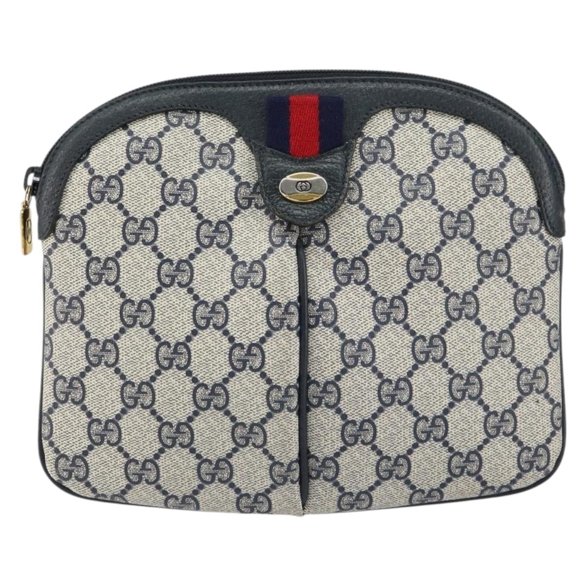 GUCCI GG Supreme Sherry Line Shoulder Bag PVC Navy Gold 904 02 047 Auth BA9137
