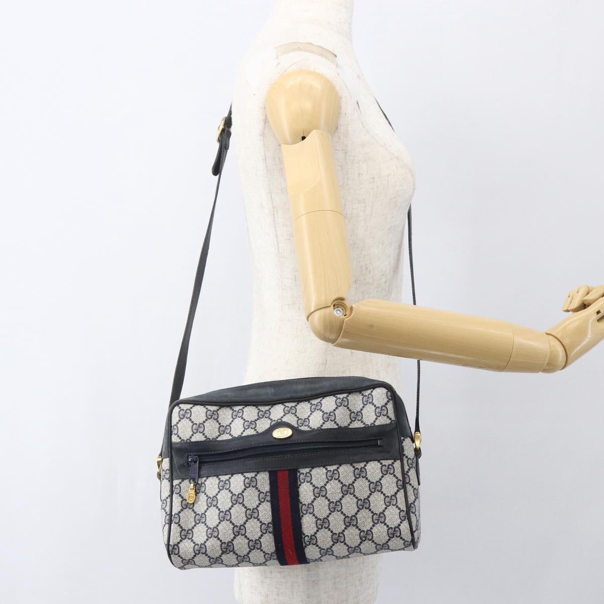 GUCCI GG Supreme Sherry Line Shoulder Bag PVC Navy Gold 42 01 4071 Auth BA9140