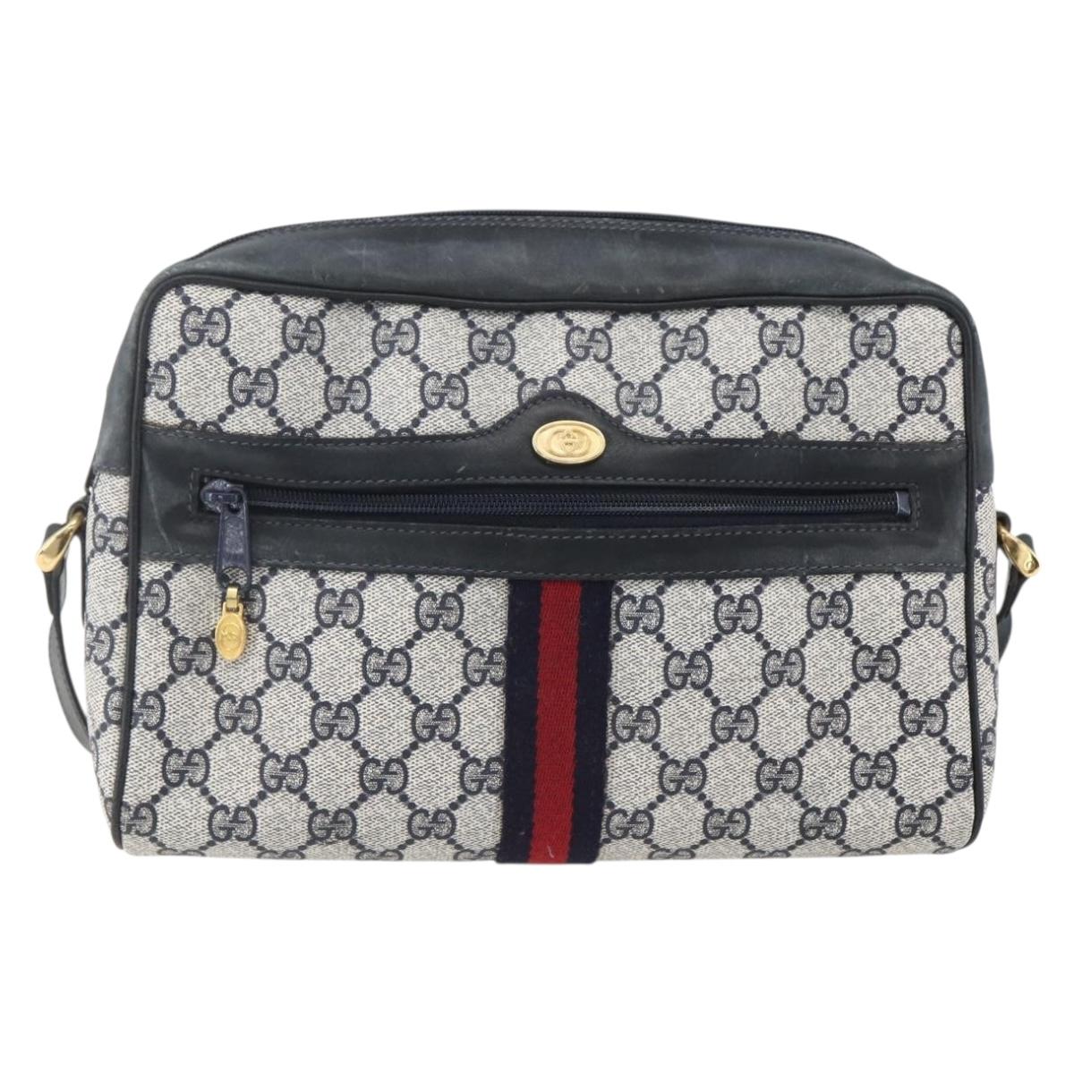 GUCCI GG Supreme Sherry Line Shoulder Bag PVC Navy Gold 42 01 4071 Auth BA9140