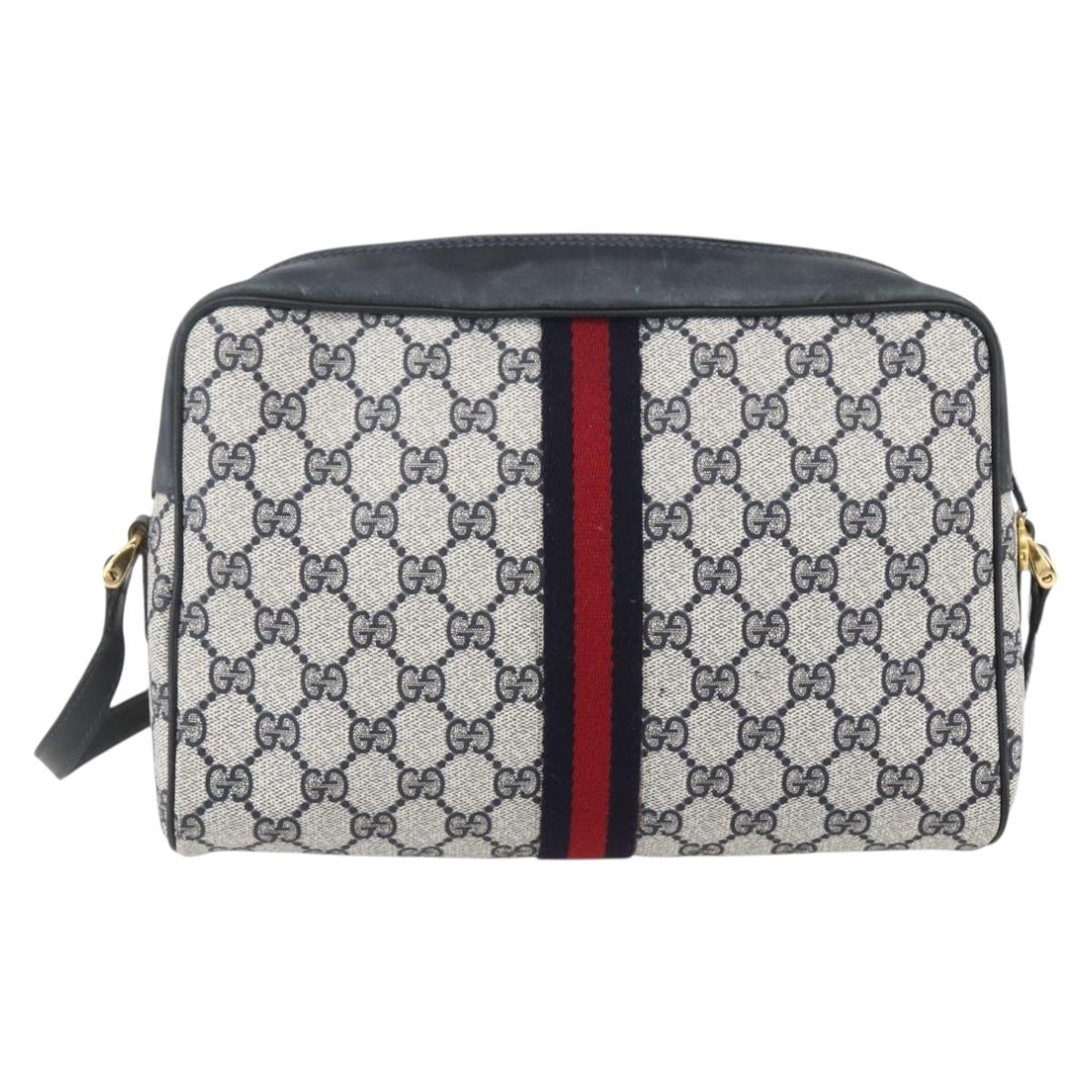 GUCCI GG Supreme Sherry Line Shoulder Bag PVC Navy Gold 42 01 4071 Auth BA9140