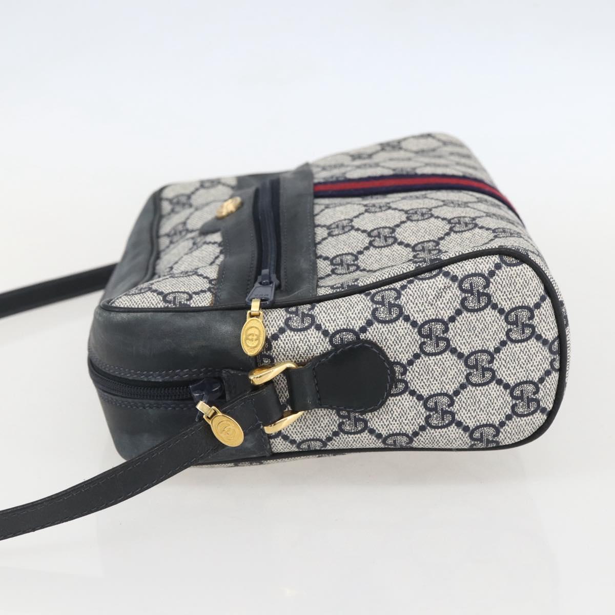 GUCCI GG Supreme Sherry Line Shoulder Bag PVC Navy Gold 42 01 4071 Auth BA9140