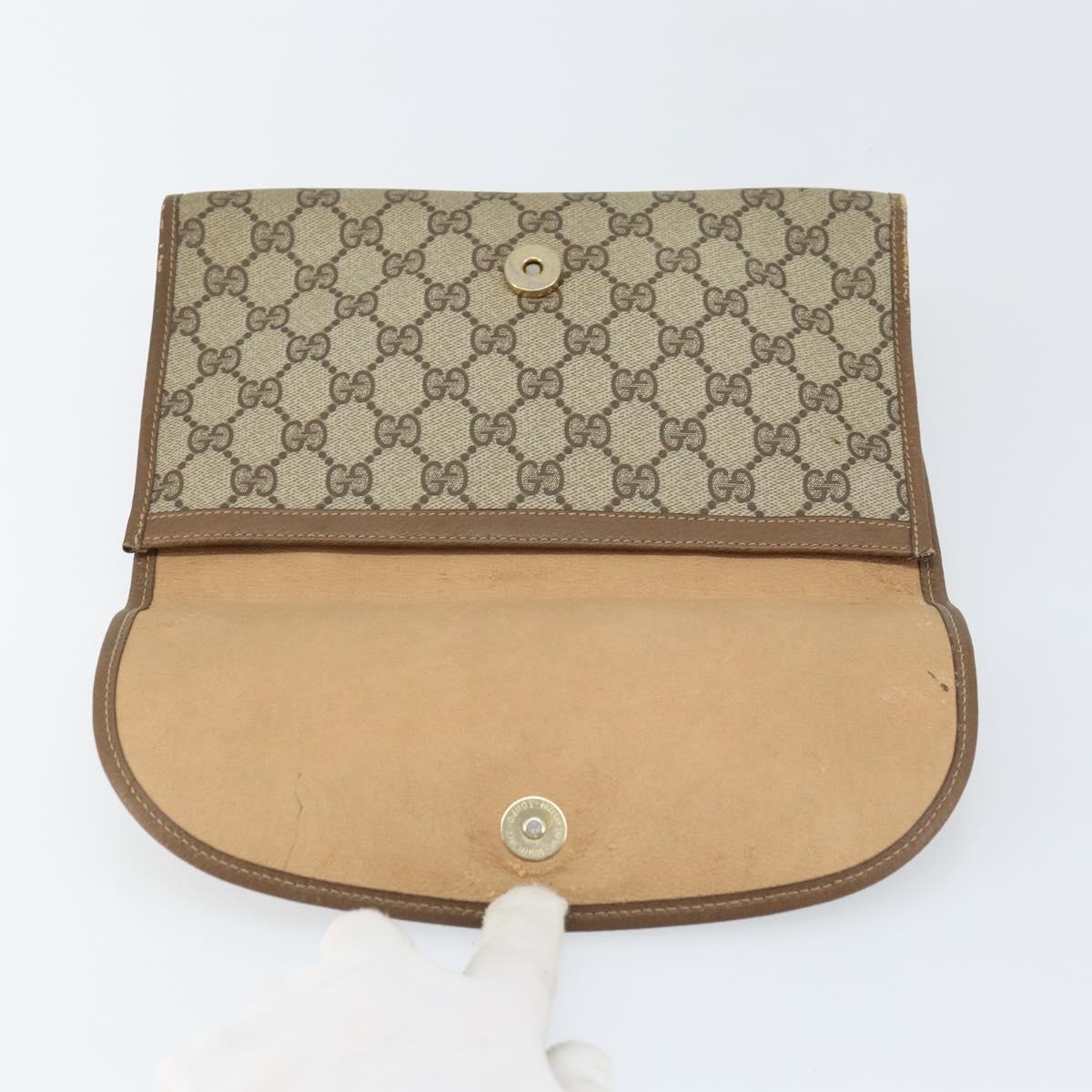 GUCCI GG Supreme Web Sherry Line Clutch Bag PVC Beige Gold 89 01 030 Auth BA9141