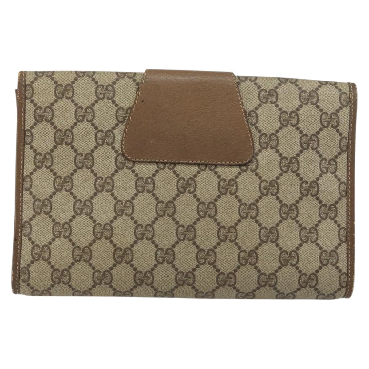 GUCCI GG Supreme Web Sherry Line Clutch Bag PVC Beige Gold 89 01 030 Auth BA9141