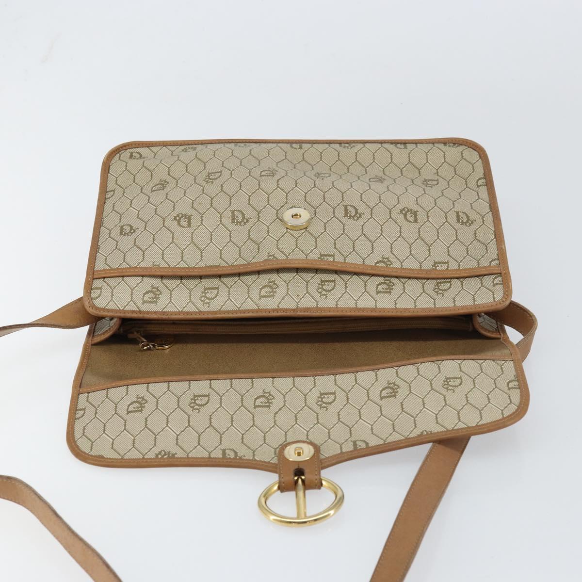 Christian Dior Honeycomb Canvas Shoulder Bag PVC Beige Gold Auth BA9156